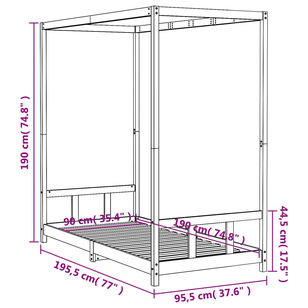 Giroletto per Bambini 90x190 cm in Legno Massello di Pino 834516