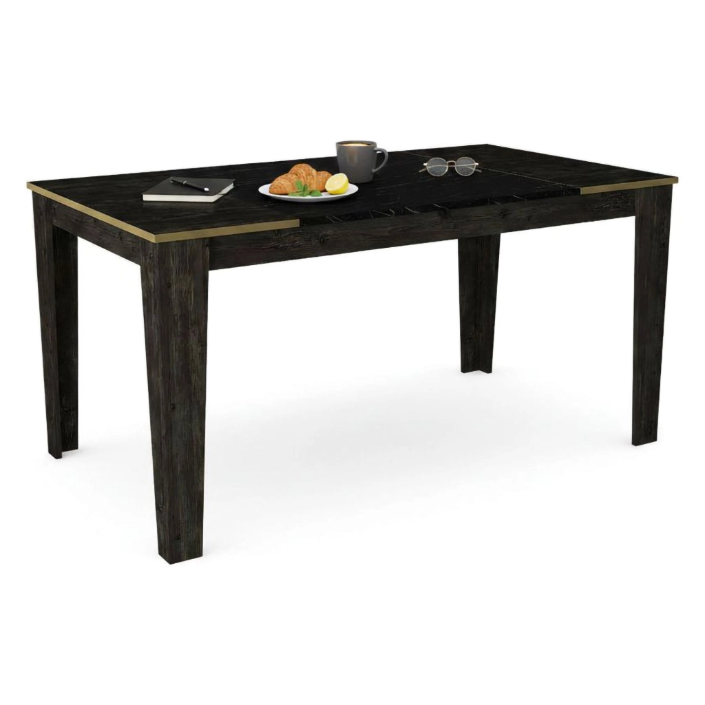 Tavolo fisso Asciano, Ripiano da cucina, Consolle per sala da pranzo, Ripiano rettangolare fisso, 145x85h76 cm, Nero e Oro