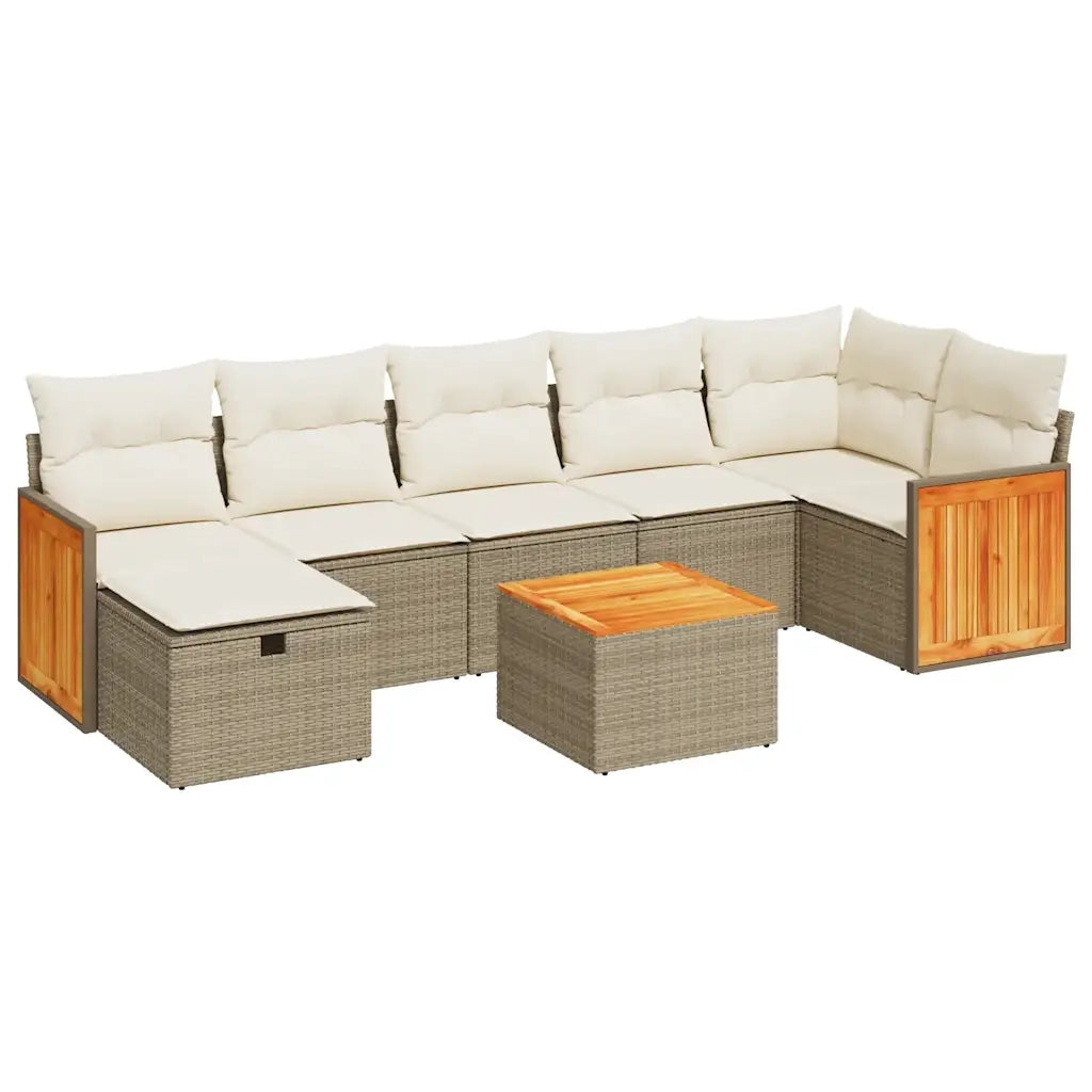 Set Divano da Giardino 8 pz con Cuscini Beige in Polyrattan 3326048