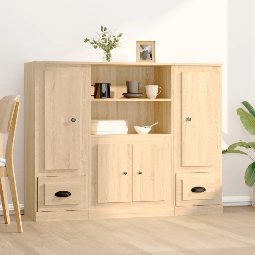Credenze 3 pz | Madia | Buffet da pranzo | Armadio da pranzo Rovere Sonoma in Legno Multistrato