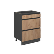 Vicco Mobiletto base per cucina Quercia dorata 60 cm Forma a J, con cassetti, senza piano di lavoro