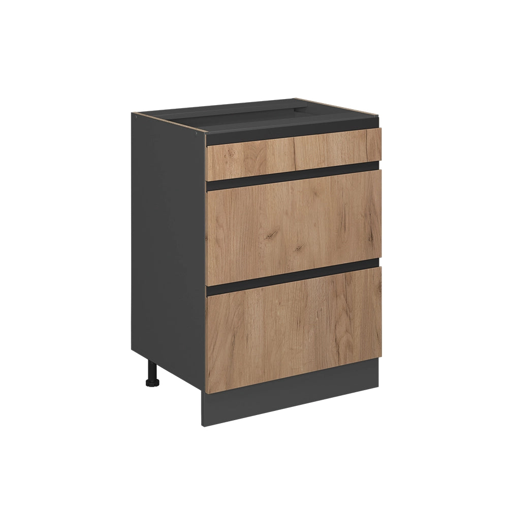 Vicco Mobiletto base per cucina Quercia dorata 60 cm Forma a J, con cassetti, senza piano di lavoro