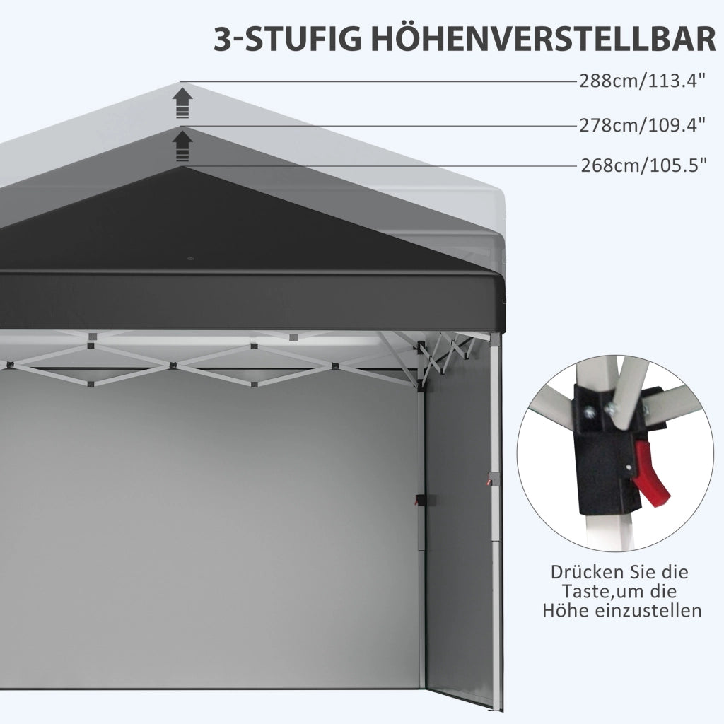 Gazebo pieghevole con 2 pareti laterali ¨C zephmum ¨C 3x3 m, nero, acciaio inox