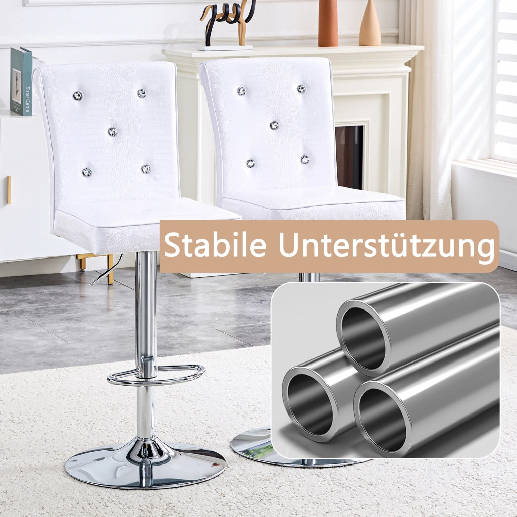 Sedie da pranzo vintage, 2 pezzi in PVC bianco con dettagli in cristallo e struttura robusta