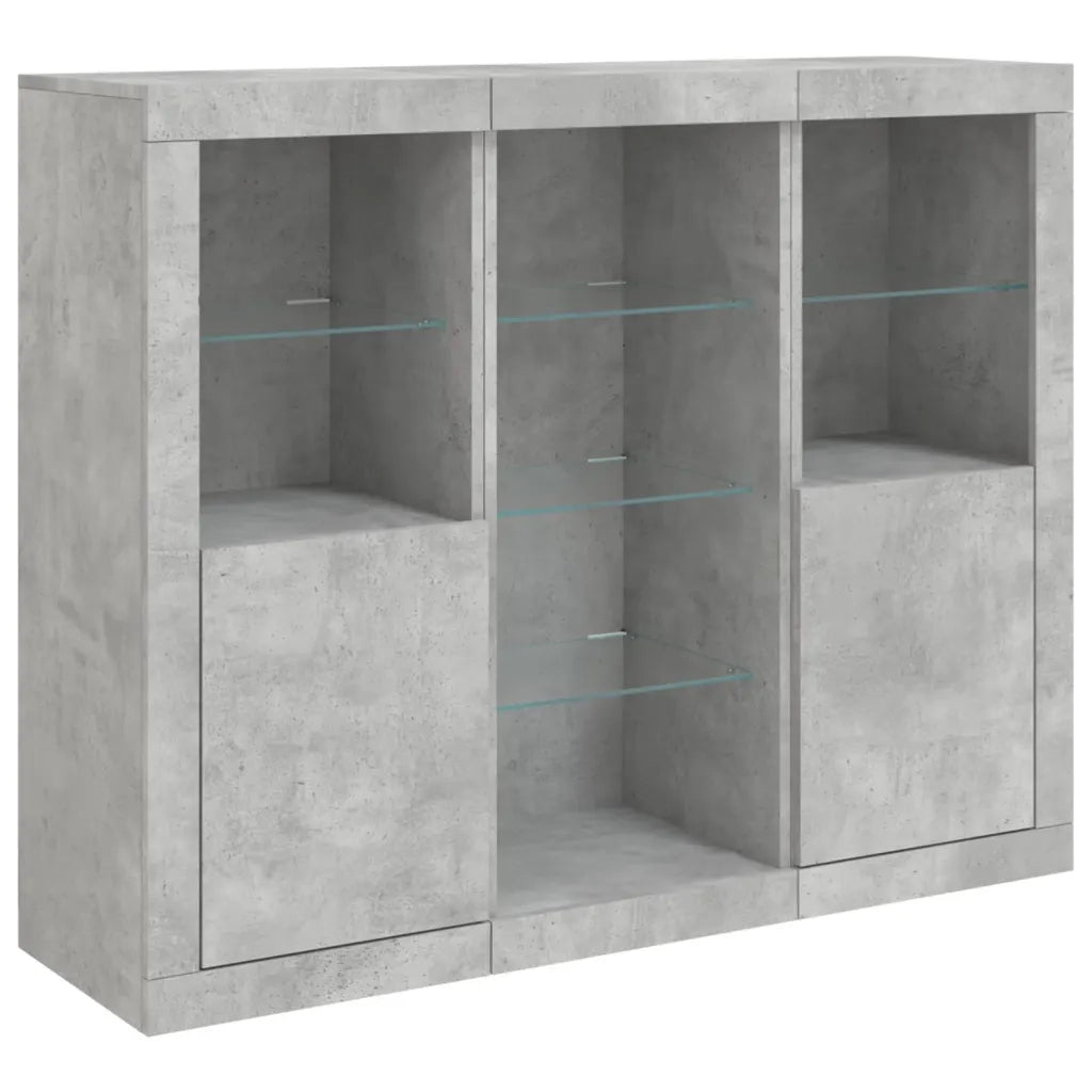 Credenze con Luci LED 3 pz Grigio Cemento in Legno Multistrato 3209124