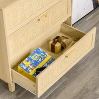 Cassettiera a 3 Cassetti in Legno e Rattan Stile Boho Chic, 80x40x80cm