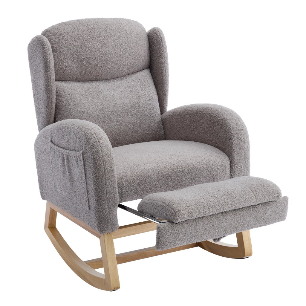 Sedia a Dondolo con Schienale Alto - Zephmum- Regolabile in Tessuto Teddy Grigio