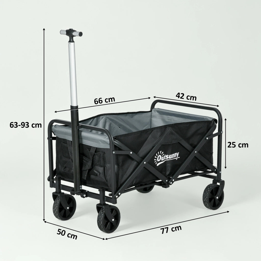 Carrello da Giardino Pleghevole con 4 Ruote ¨C zephmum ¨C Nero 77x50x63-93 cm
