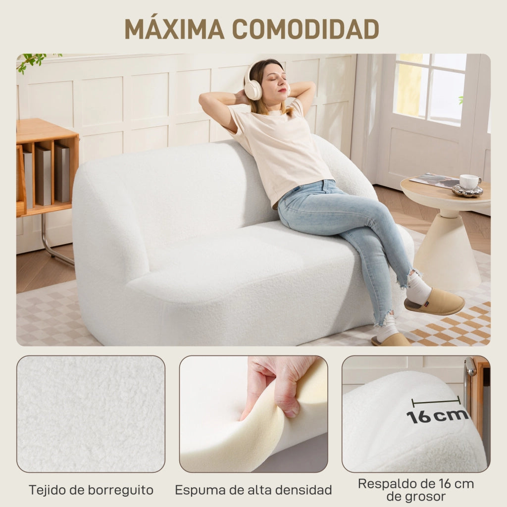 Divano 2 posti imbottito curvo in tessuto crema ¨C zephmum ¨C 142 cm