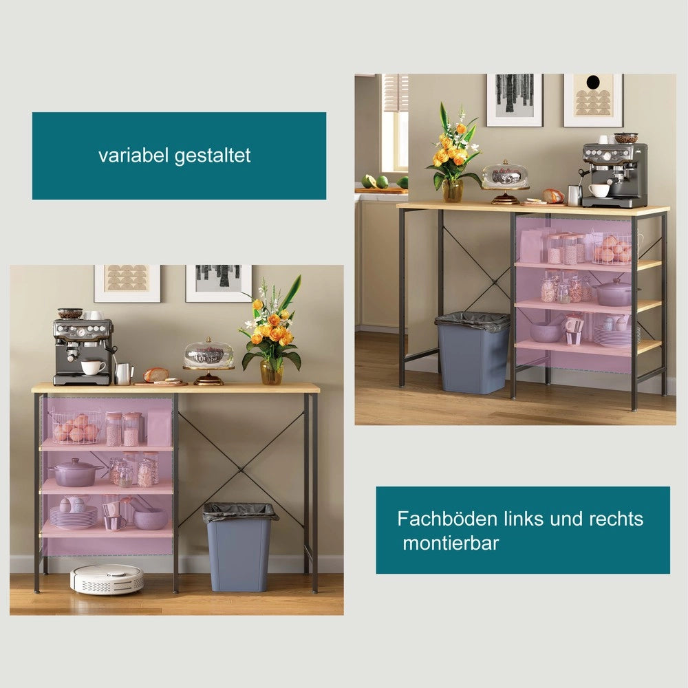 Tavolo Organizer Multifunzione ¨C Xylo ¨C Piano Effetto Legno, Telaio in Metallo Nero, 120x40x85,5 cm
