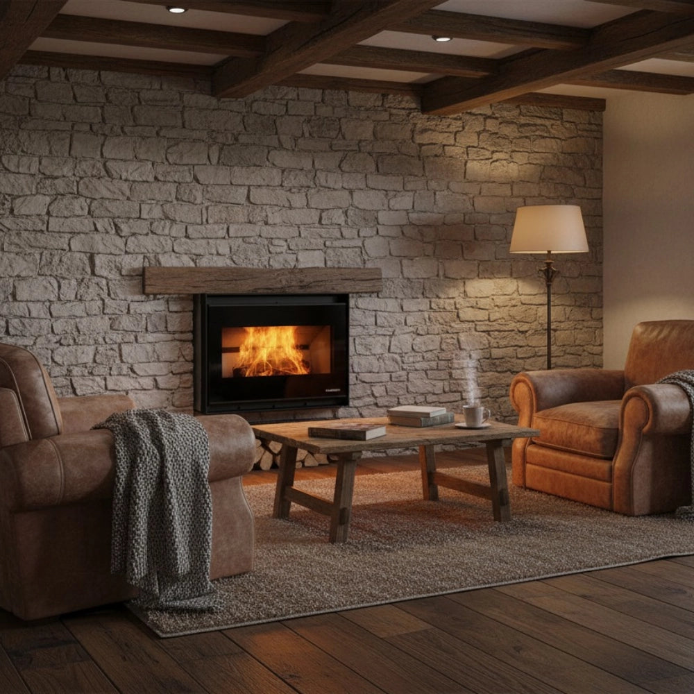 Caminetto a legna inserimento convezione naturale focolare thermofix base ghisa *** misure gtm80, confezione 1