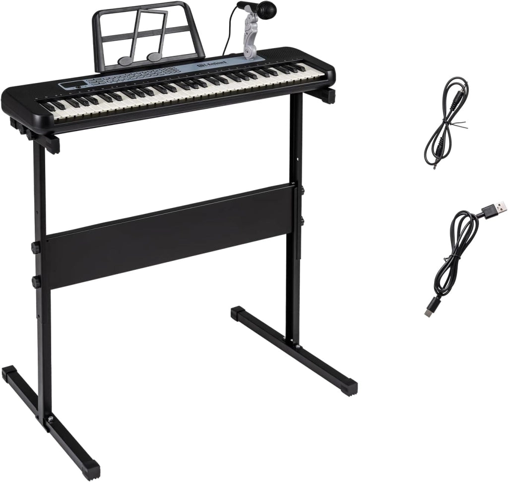Tastiera elettronica per bambini di 3 anni+, microfono e leggio, pianoforte digitale 61 tasti con supporto regolabile, pianoforte elettronico, 200 toni e ritmi, 20 demo (rosso)