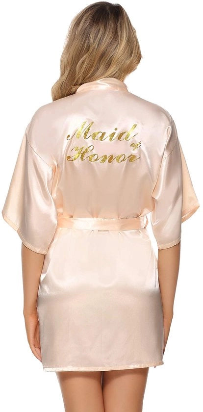 Kimono da sposa in seta con collo V e cintura per la sposa e le damigelle (XXL, champagne per damigella)