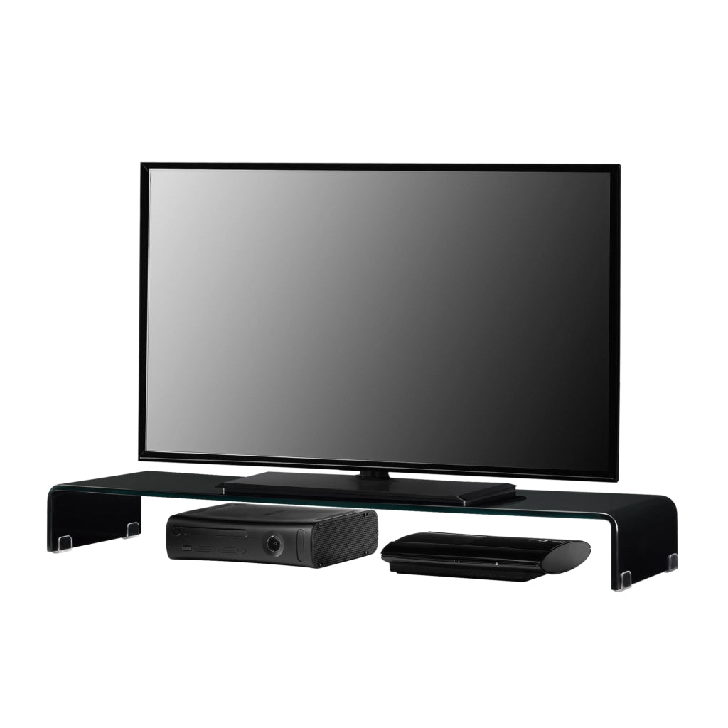 Supporto di Rialzo Monitor/TV/PC Portatile 120 x 30 x 13 cm Mobile in Vetro Base per Schermi - Nero Lucido, Laccato