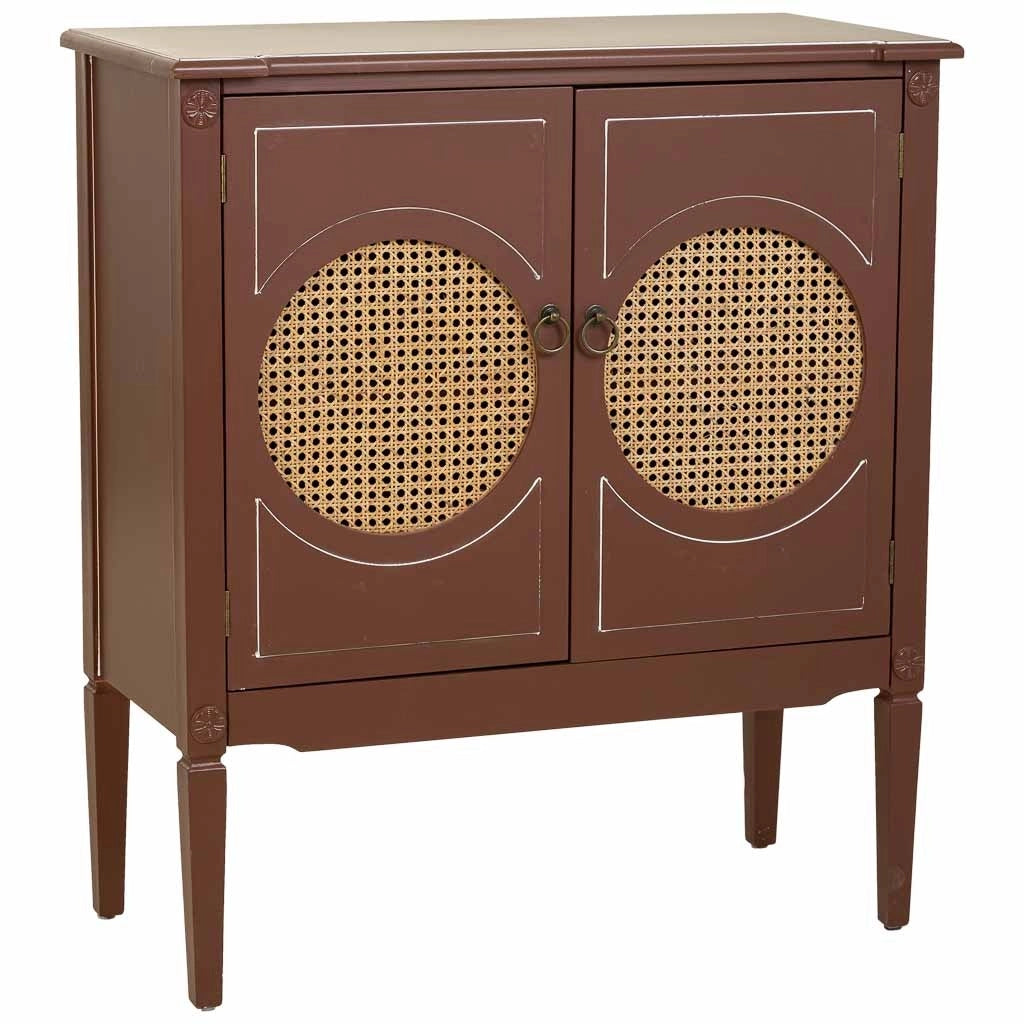 Mobile da ingresso in legno marrone e rattan 80x38x90h
