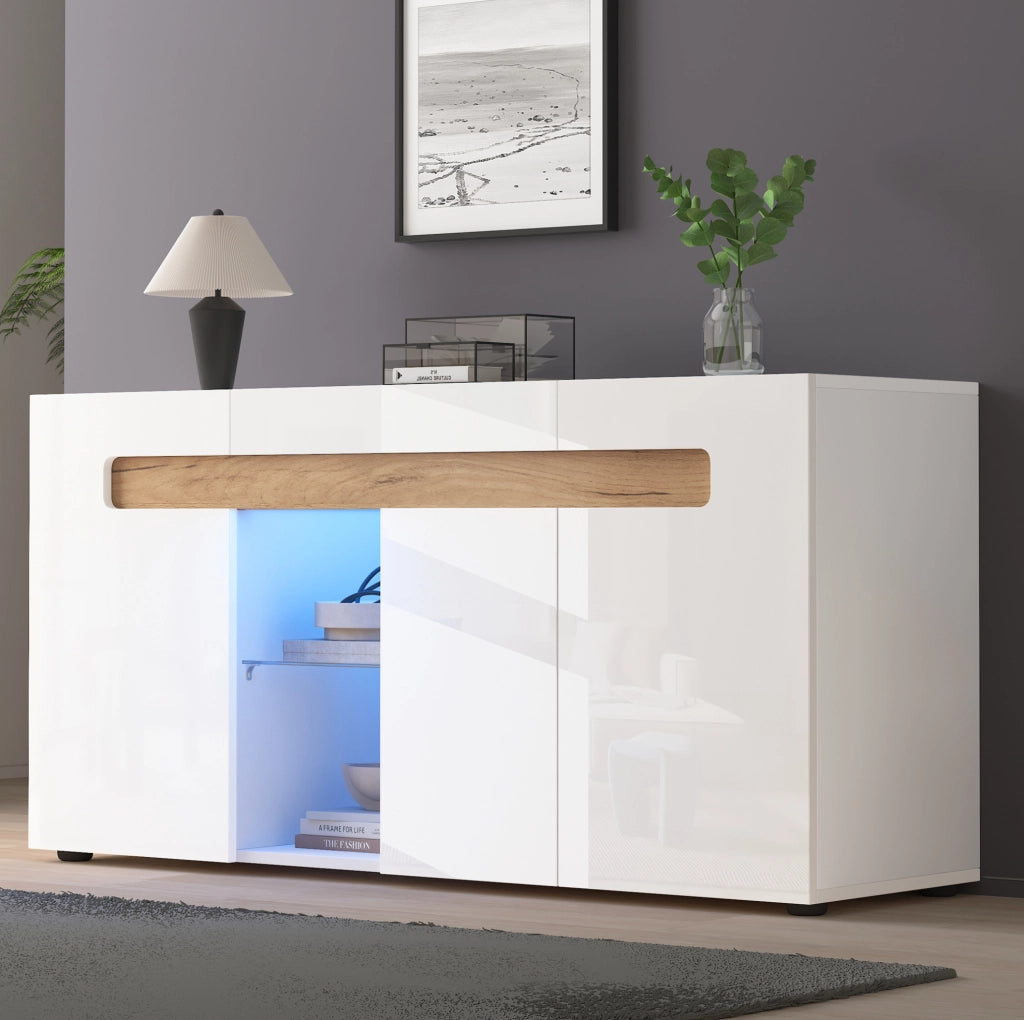 Sideboard 3 ante con LED controllato da app, 140x40x70 cm