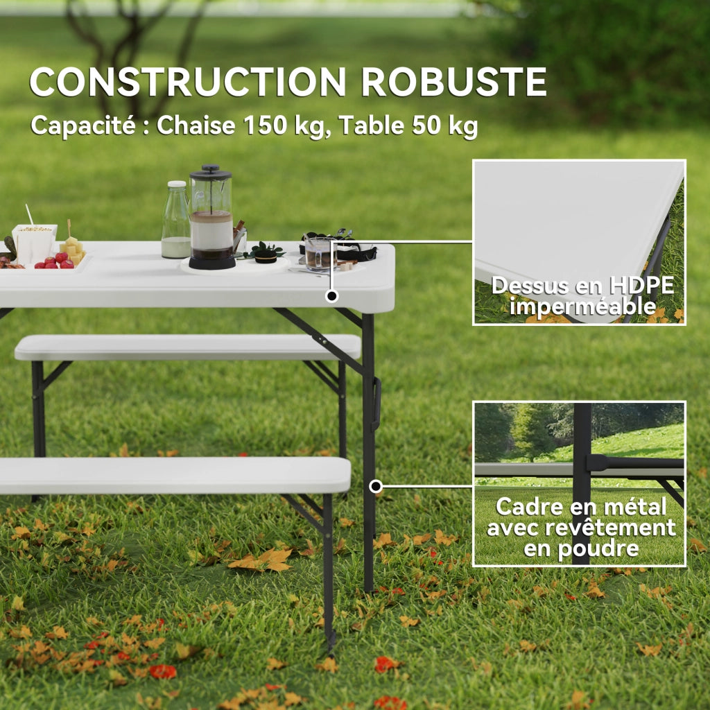 Tavolo da giardino pieghevole con panche ¨C zephmum ¨C grigio chiaro, bianco, 113 cm