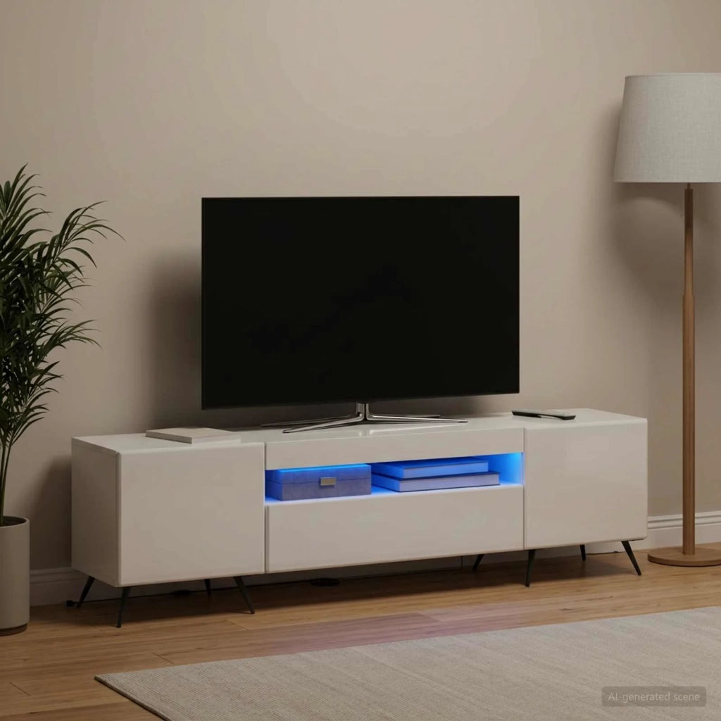 Mobile TV LED Bianco Lucido Legno ingegnerizzato 897569