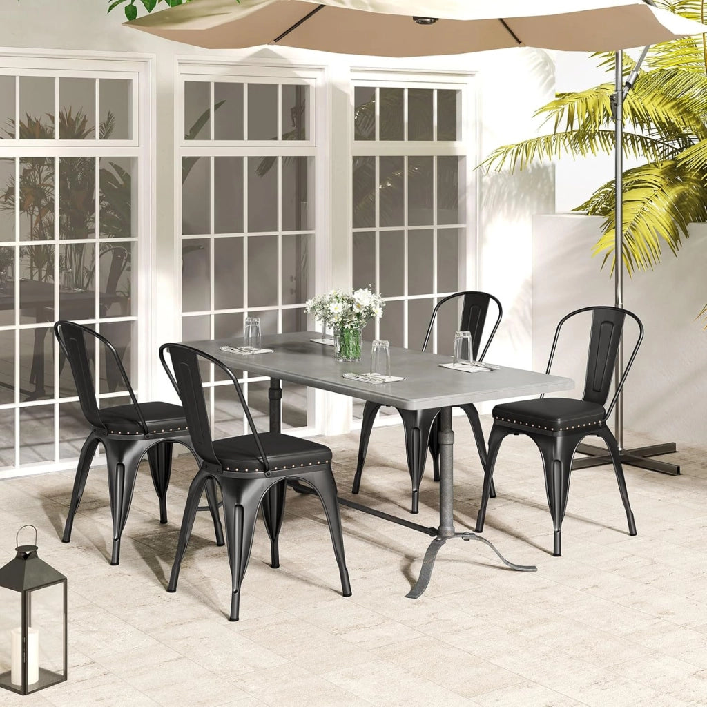 4 Sgabelli Cucina 53 x 44 x 84 cm, Sedie Impilabili con Schienali Rimovibili e Sedile Imbottito in Finta Pelle, Sgabelli in Metallo per Ristorante, Bistro e Bar (Nero)