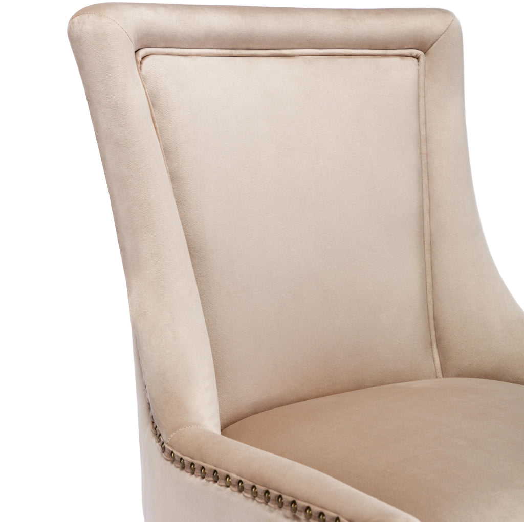 Sedia da pranzo imbottita in velluto beige con struttura in legno massello; 61x50x91 cm