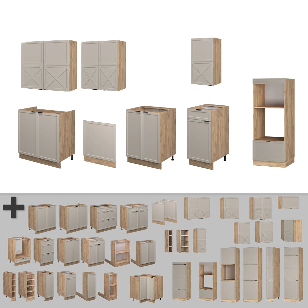 Vicco Cucina componibile Grigio/beige/rovere dorato 300 cm con armadio alto, PL Antracite