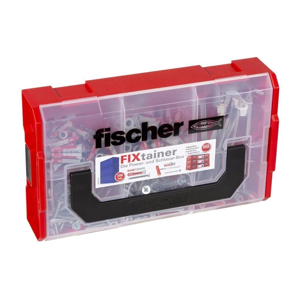 Fischer 539868 FIXtainer Tasselli Universali con Viti 200 Pezzi Grigio Chiaro-Rosso
