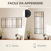Specchio da Parete Stile Finestra 110x50 cm con Montaggio Verticale e Orizzontale Nero