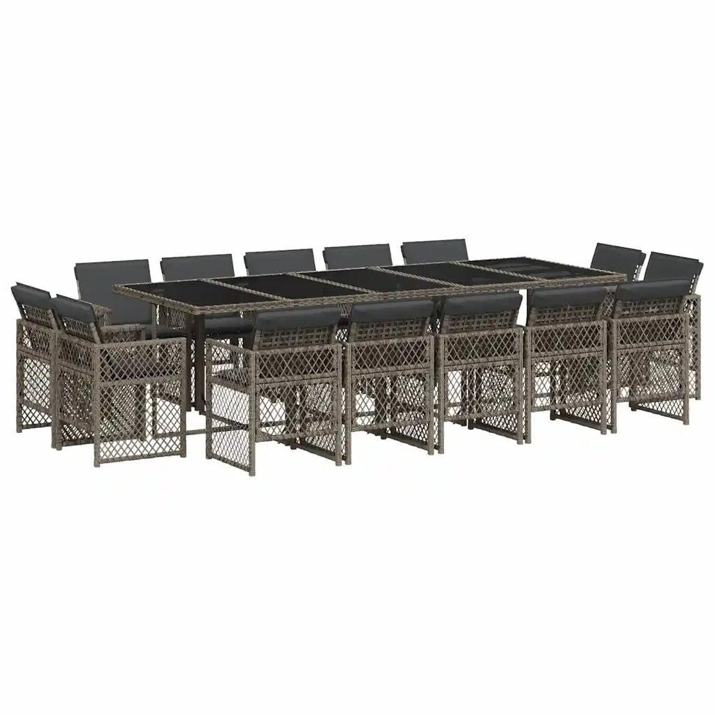 Set da Pranzo da Giardino 15 pz con Cuscini Grigio Polyrattan 3210872