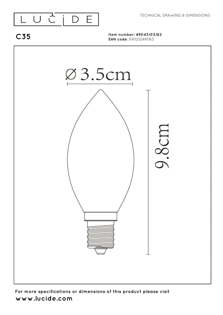 Lampadina LED filamento candela E14 ambra Lucide
