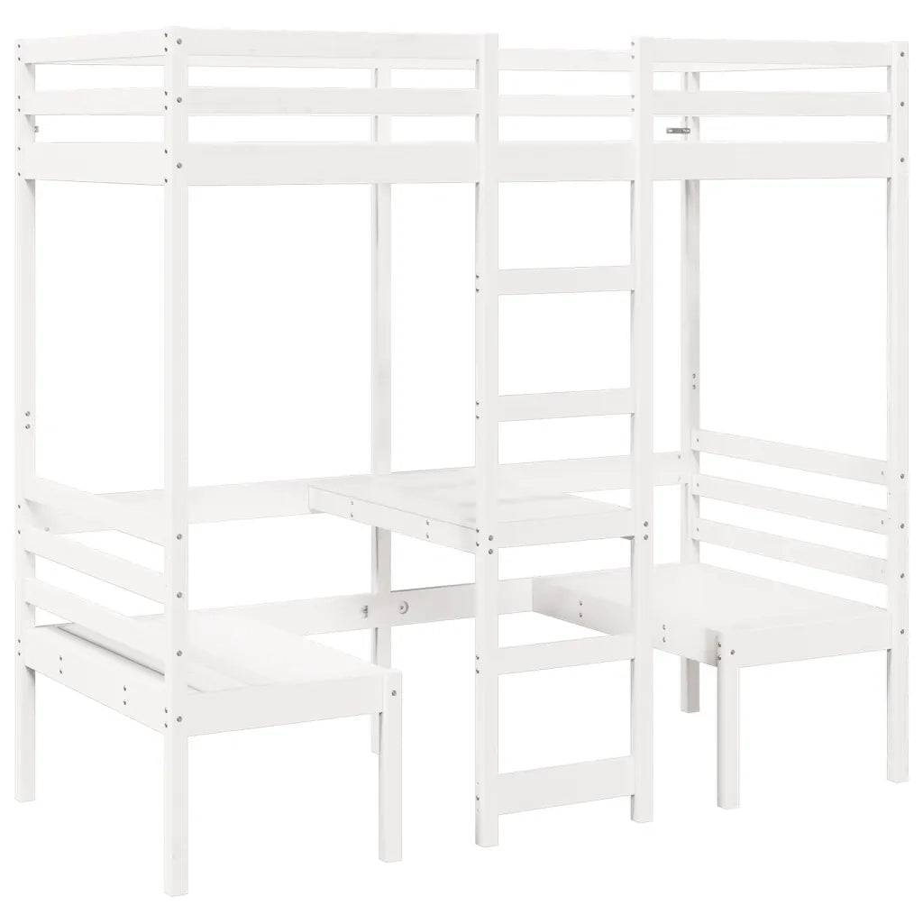 Giroletto Soppalco con Scrivania e Sedie-Struttura Letto Bianco 90x190cm Pino