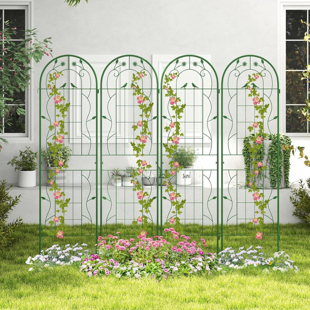 Traliccio da Giardino in Metallo 180 x 50 CM, 4 Pannello di Recinzione Antiruggine per Piante Rampicanti, Rose e Verdure, Decorazione Esterna per Giardino, Cortile, Patio (Verde)