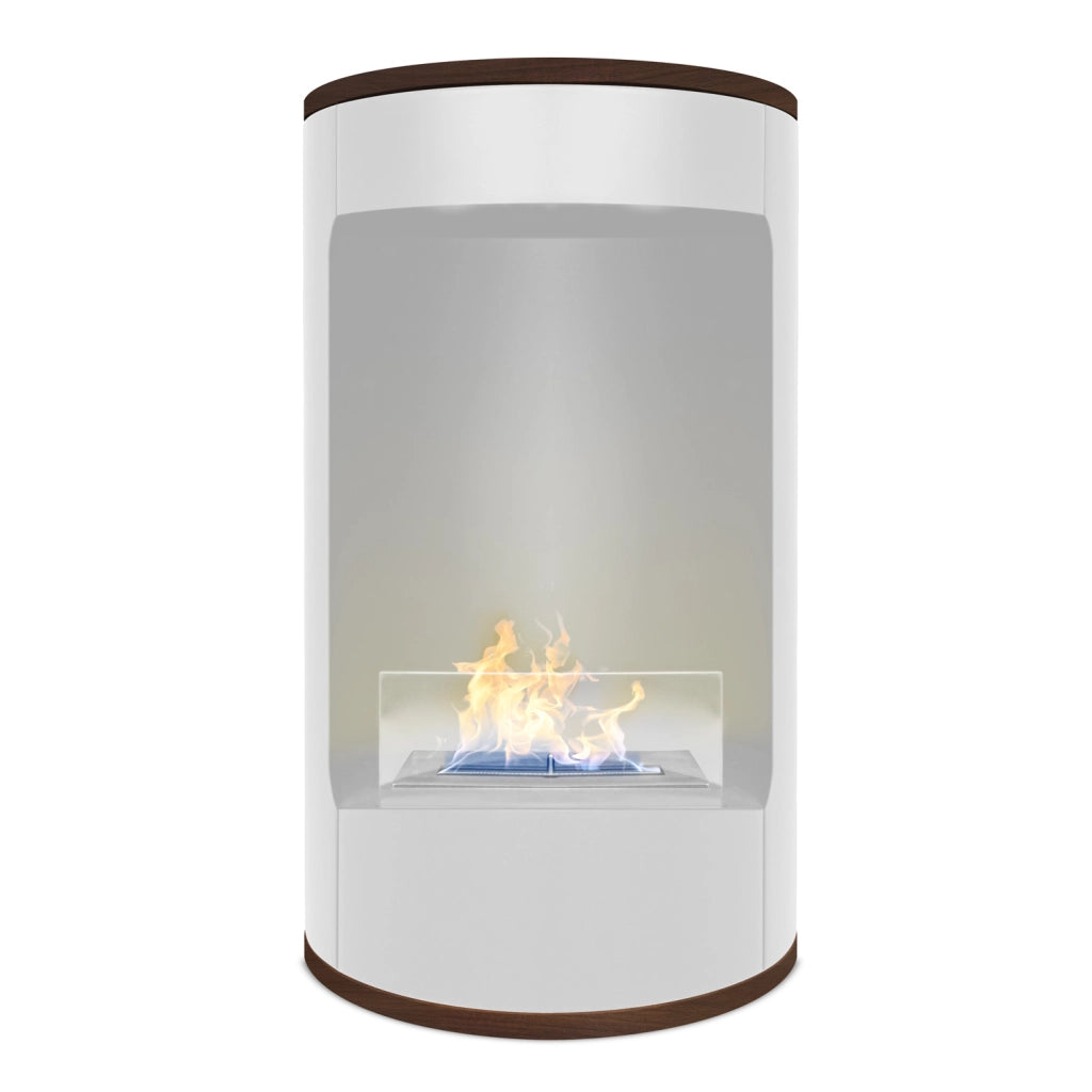 Ottaviano - Camino a bioetanolo da terra freestanding con doppio ripiano in legno melaminico, ø 40xH67,5 cm colore bianco