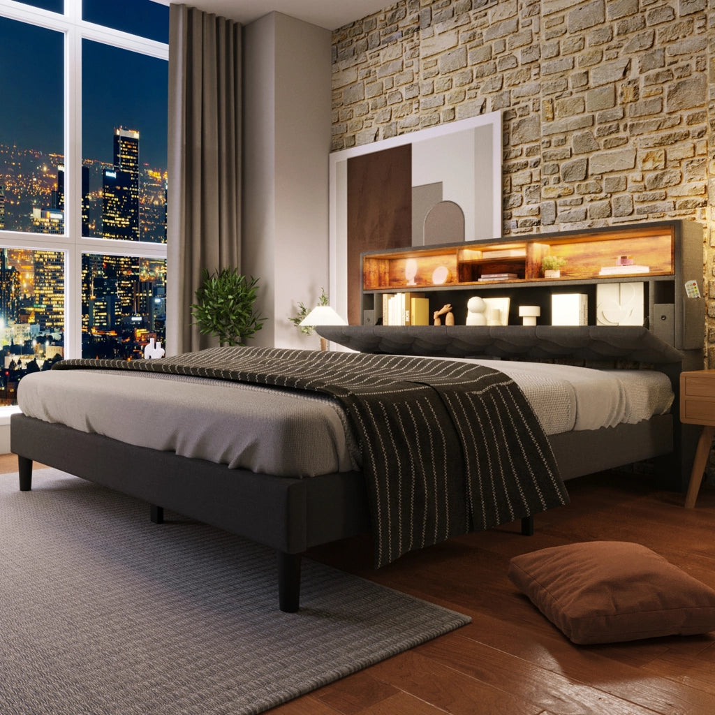 letto imbottito legno grigio 140 x 200 cm