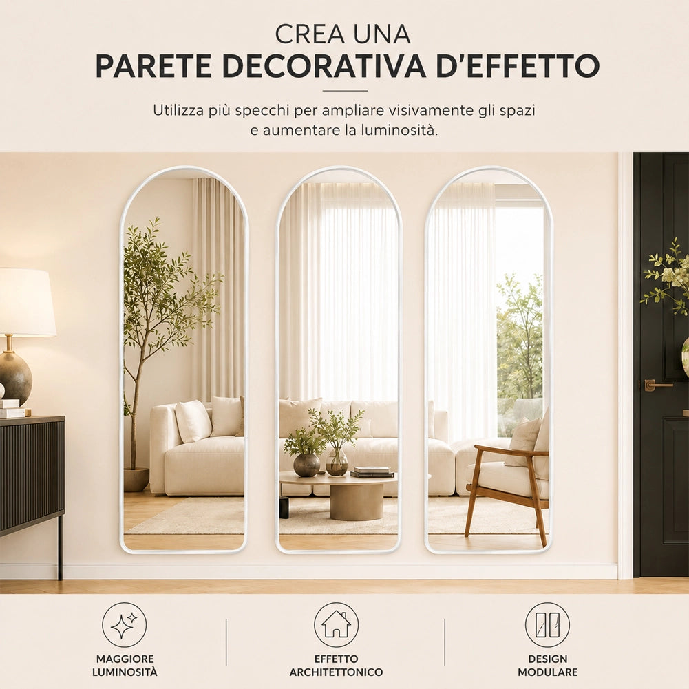Specchio ad Arco da Terra e Parete Bianco Decorazione Design Moderno 155x45 cm