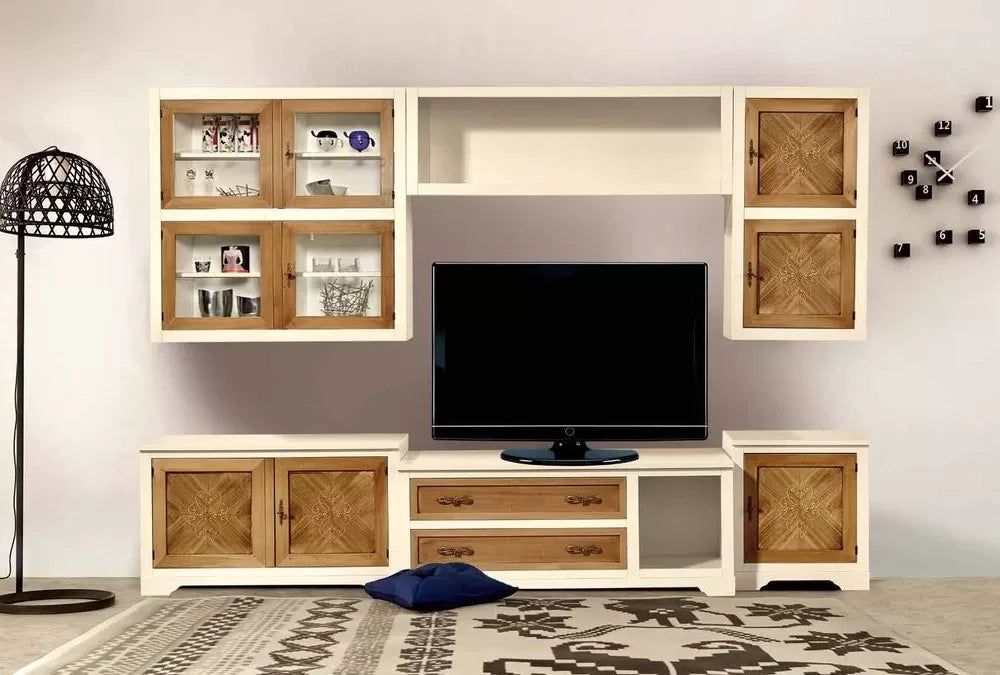 Parete attrezzata in legno avorio noce/grano 310x65 - Mobili 2G