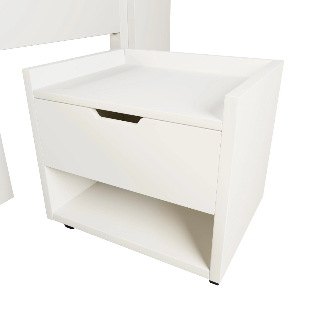 Letto per bambini 90 x 200 cm, spazio contenitivo, comodino incluso, illuminazione a LED, USB/Type-C, con cassetto, bianco