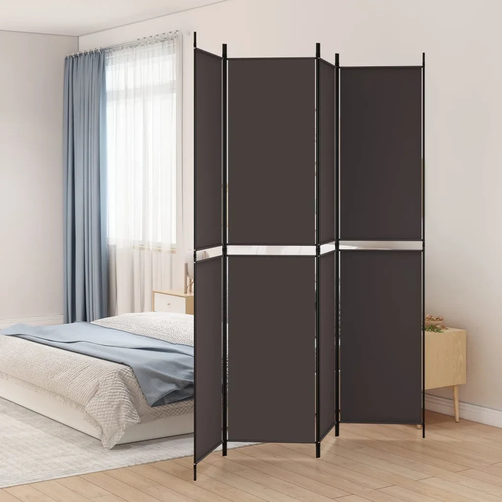 Divisorio Ambienti | Divider per stanze | Paravento a 4 Pannelli Marrone 200x220 cm in Tessuto