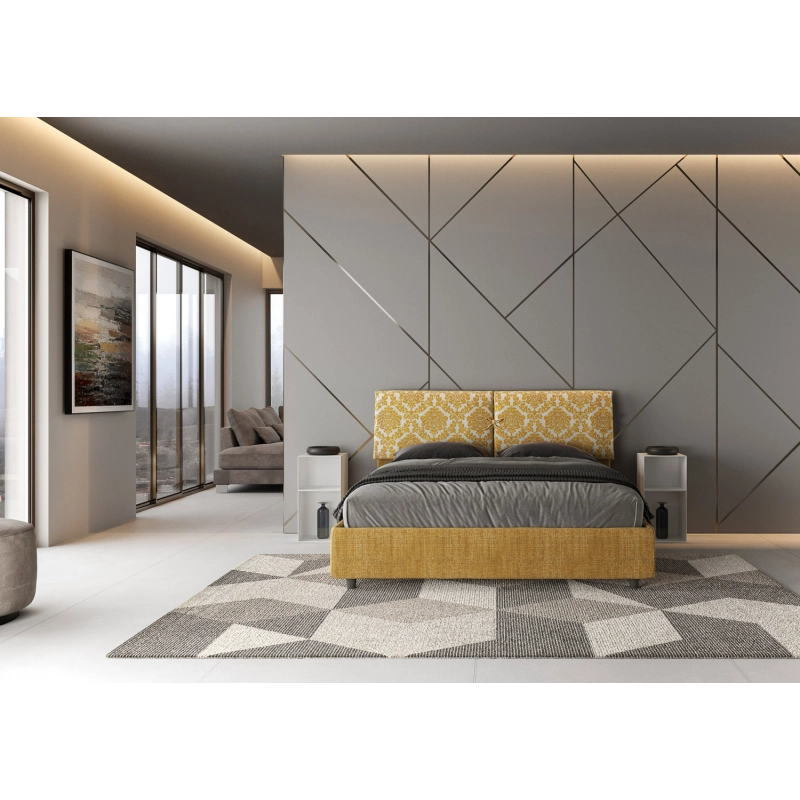 Letto imbottito Matrimoniale 160x210 cm tessuto Agata Mados - Contenitore,Giallo/Giallo