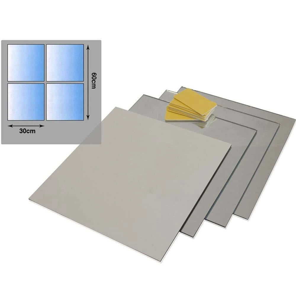 Set 4 Specchi Quadrati Mosaico Adesivi Specchio 30x30cm Decorazione Parete Casa
