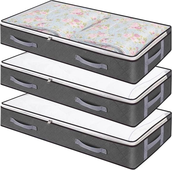 Set di 3 cassetti per ripostiglio sotto il letto - Opvougbile per abiti, coperte e trapunte