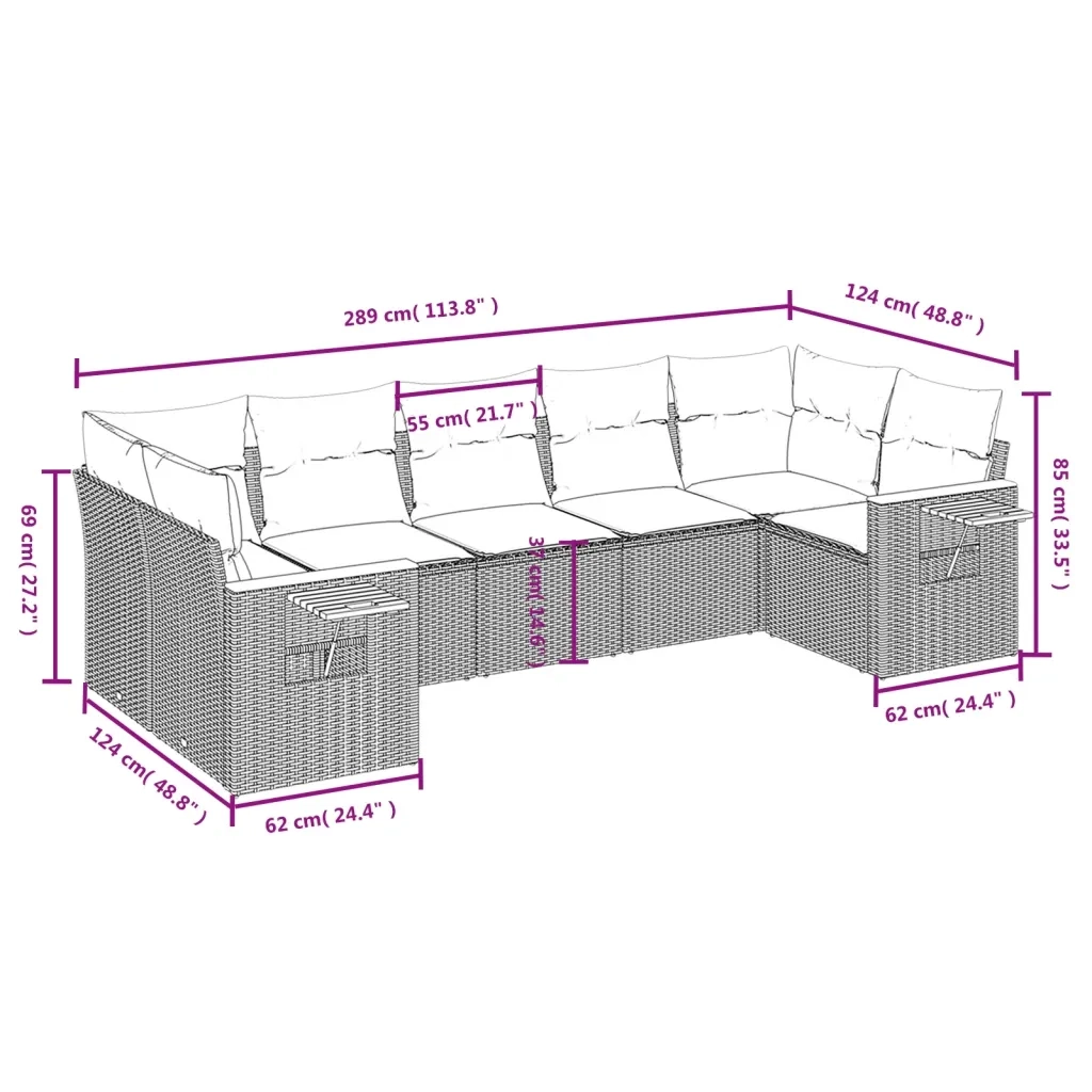 Set Divani da Giardino con Cuscini 7pz Nero Polyrattan 3227105