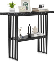 Tavolo da Ingresso Stretto e Compatto, Tavolo da Divano in Finto Marmo con Struttura in Acciaio, Consolle Moderno per Salotto e Corridoio, 120 x 29,5 x 92,5 cm (Nero)