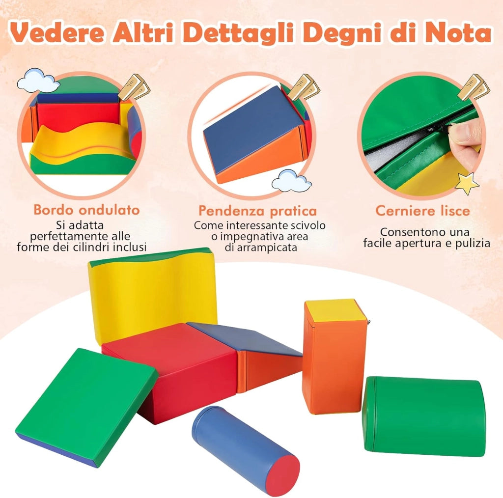 Set di Giocattoli per Arrampicata in PU e EPE da 7 Pezzi, Set di Blocchi per Arrampicata da Interno, Ideale per Bambin con età Superiore a 1,5 Anni, Multicolore