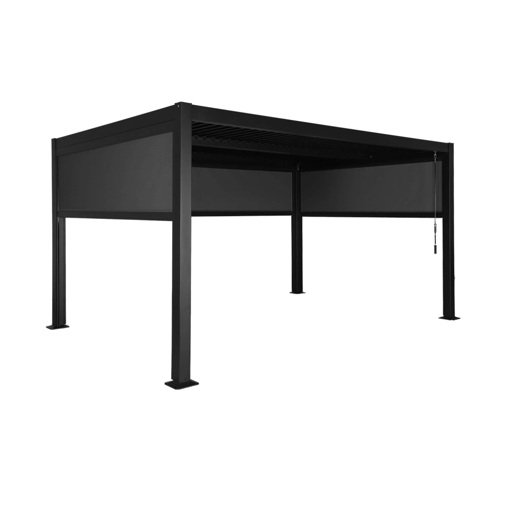 Pergola bioclimatica 3x4m in alluminio e acciaio +  2 tende 3m + 1