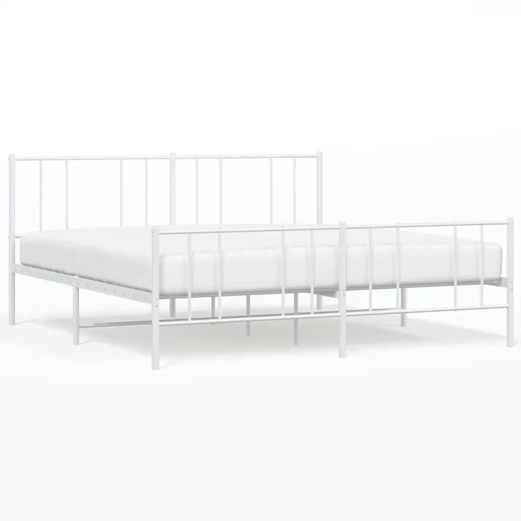 Letto matrimoniale | Letto per adulti | Giroletto con Testiera e Pediera Metallo Bianco 183x213 cm