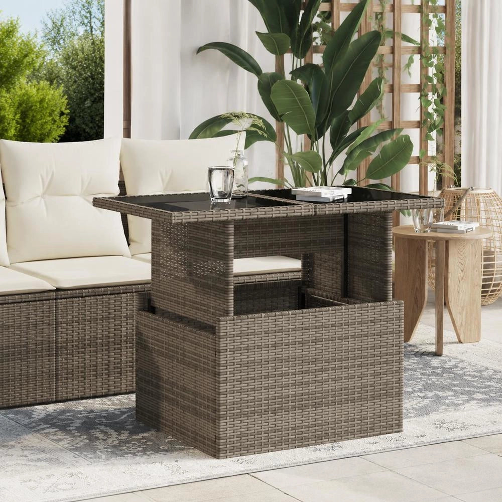 Garden Table With Glass Top, Grey, 100x55x73 Cm, Poly Rattan