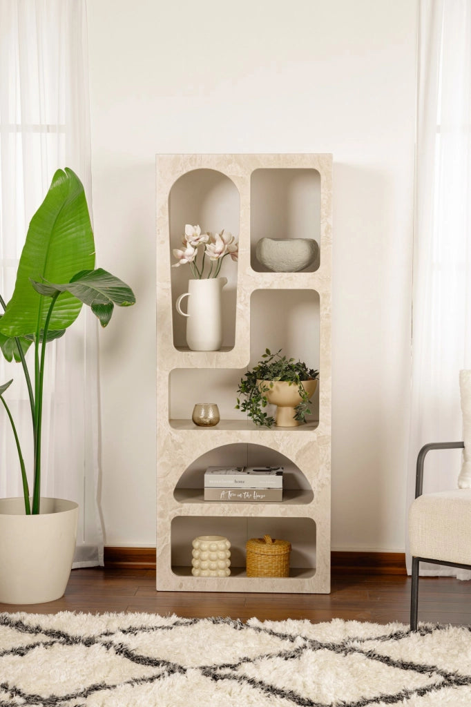 Libreria in legno "Venüs" 60 x 32 x 150 cm - marmo travertino