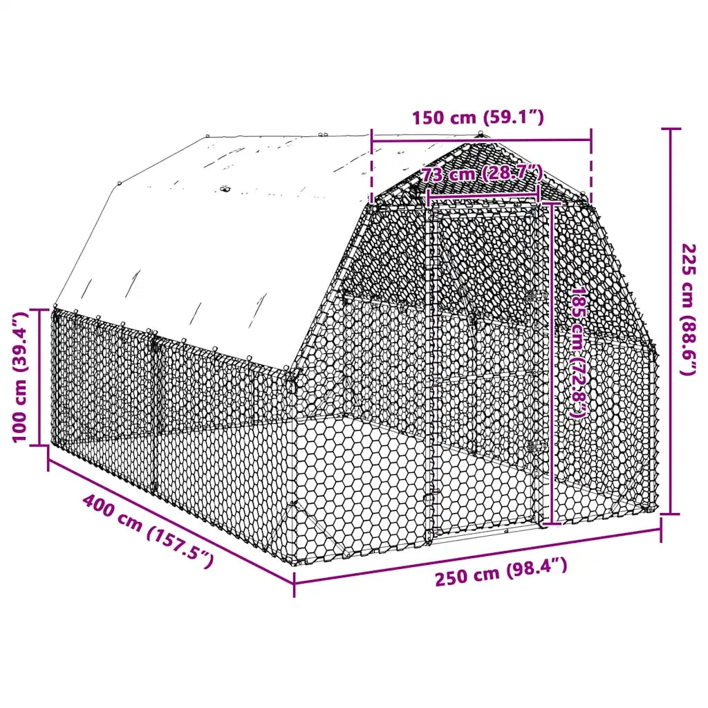 Recinto per Polli con Tetto 2,5x4x2,25 m in Acciaio Zincato 3328521