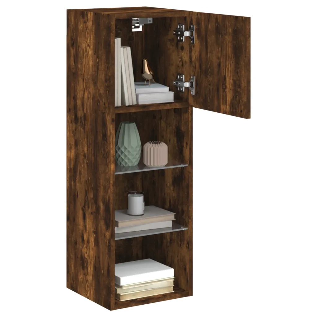 vidaXL Mobili Porta TV con Luci LED 2 pz Rovere Fumo 30,5x30x90 cm