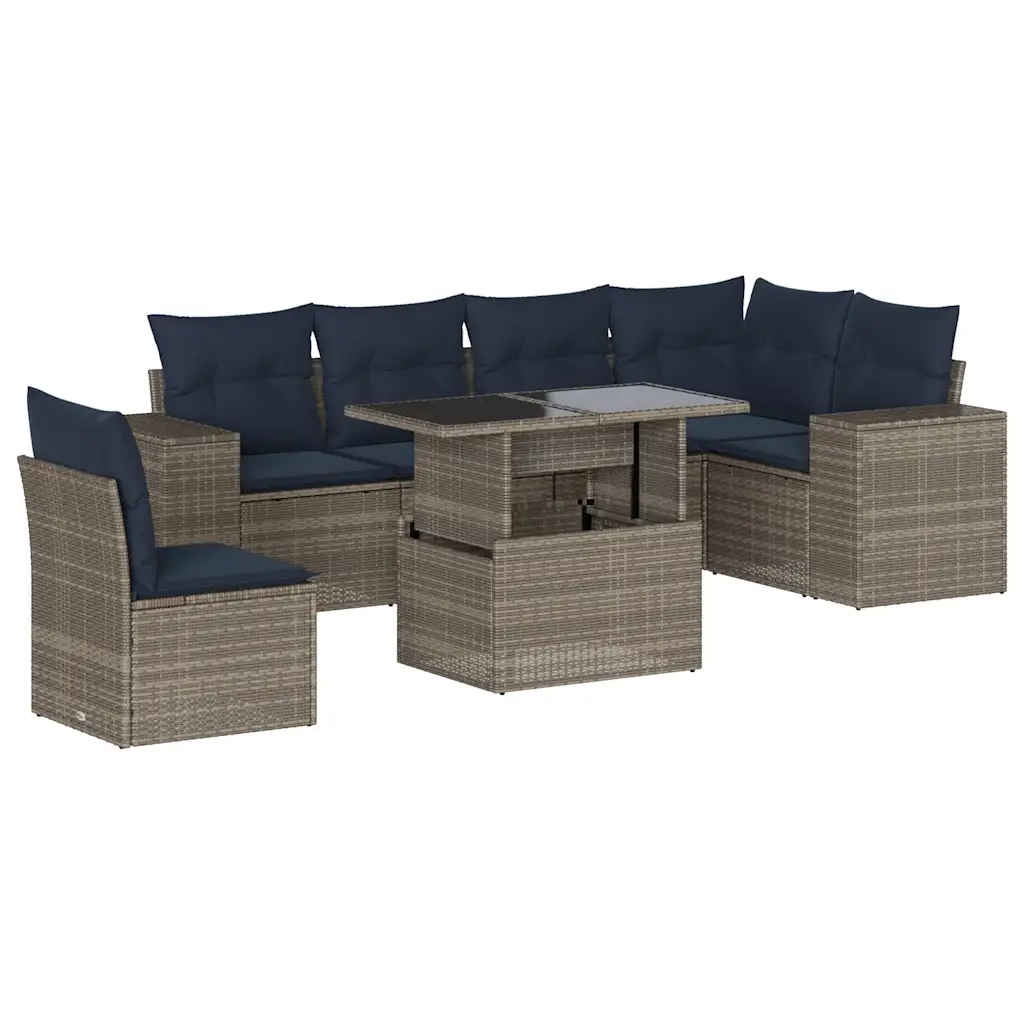 Set Divani da Giardino 7 pz con Cuscini Grigio in Polyrattan 3269201
